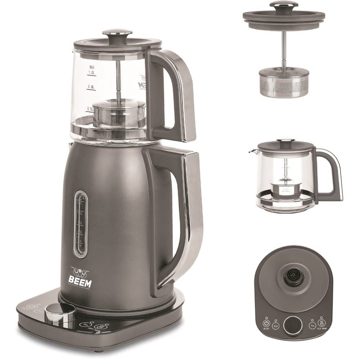 چای ساز روهمی بیم BEEM استیل با پایه شیشه ای کد TM2817