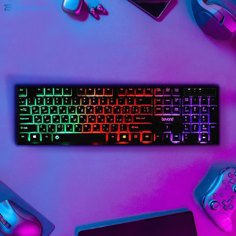 کیبورد بیاند مدل BK-7120 RGB، سوئیچ ممبران، Full-Size، نورپردازی LED RGB — تصویر ۷
