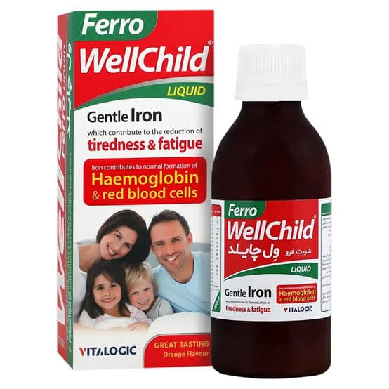 شربت فرو ول چایلد ویتالوژیک / Ferro Wellchild مناسب برای تامین آهن و پیشگیری از کم‌خونی کودکان حجم ۳۰ میلی‌لیتر