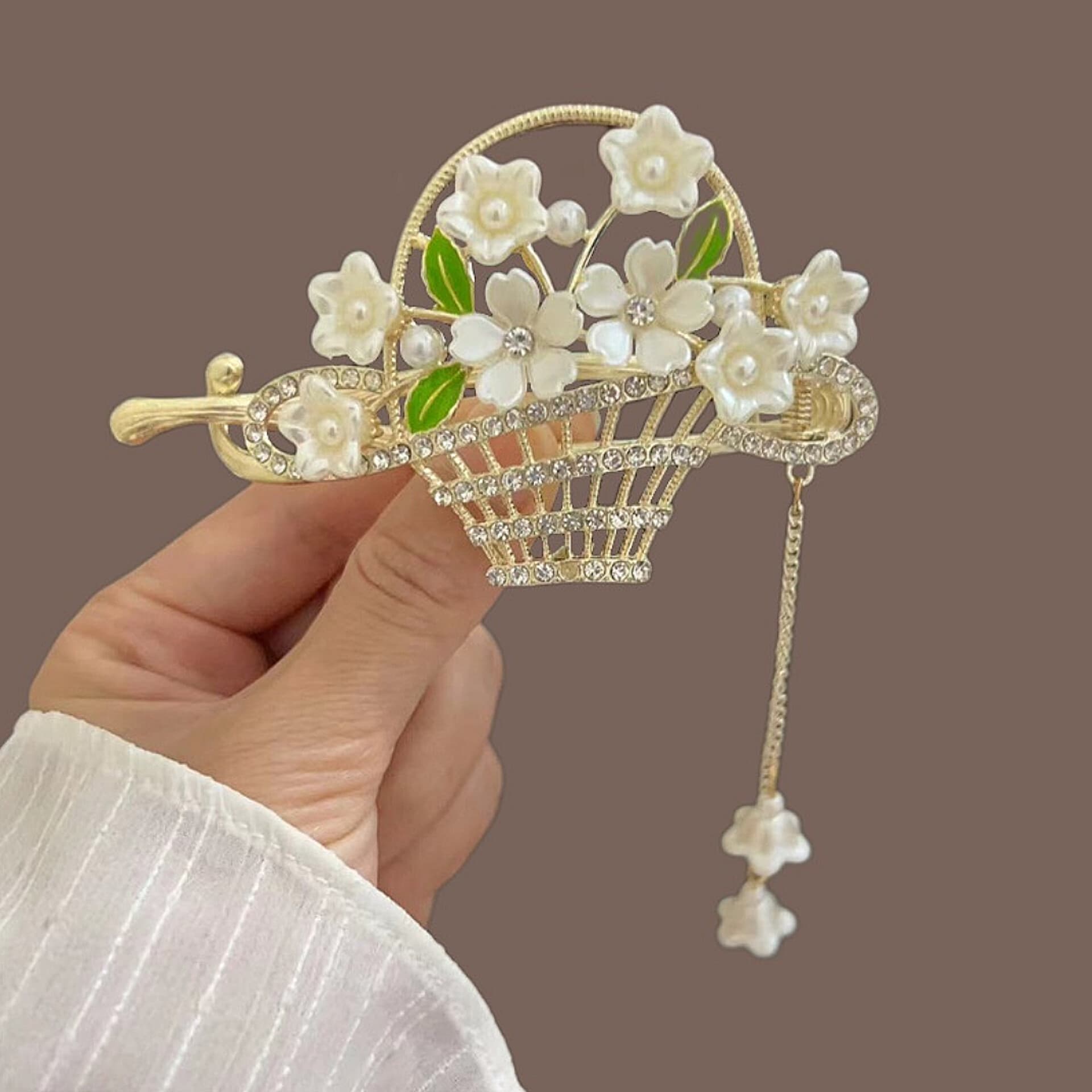 گیره مو زنانه مدل چفتی سبد گل آویزدار کد brg 4207 — تصویر ۷