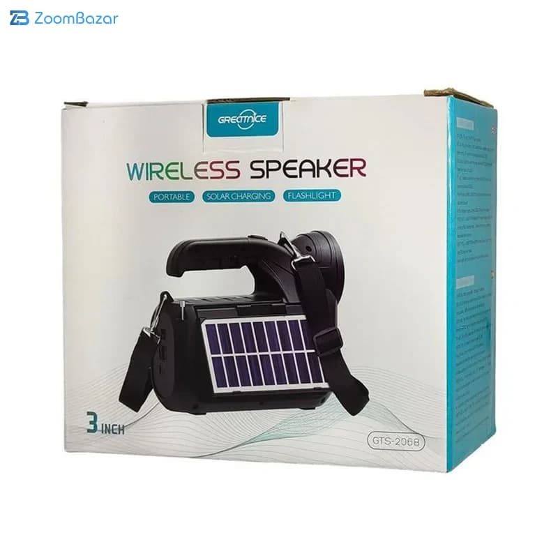 اسپیکر بلوتوثی چندکاره GTS-2068 با چراغ قوه و شارژ خورشیدی — تصویر ۴