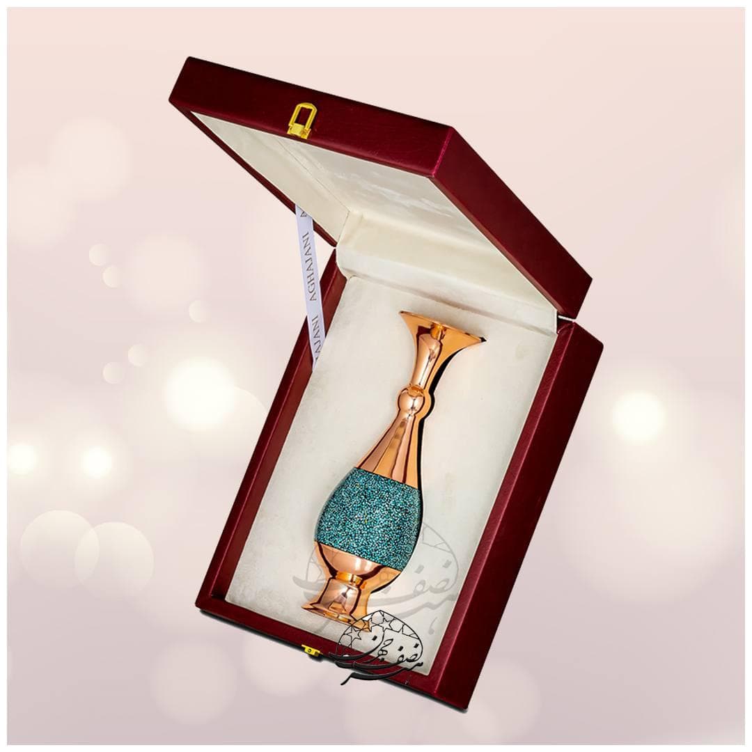 گلدان صراحی 25cm فیروزه کوبی داخل جعبه چرمی — تصویر ۲