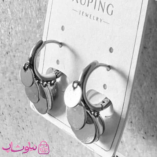 گوشواره آویز زنانه ژوپینگ مدل سکه ای (پولکی) نقره ای رنگ کد 4291 — تصویر ۳
