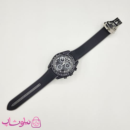ساعت امگا سواچ moonswatch با بند رابر زنانه مردانه رنگ فول مشکی کیفیت مستر کد 3750 — تصویر ۲