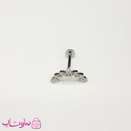 پیرسینگ گوش استیل مدل تاج نگیندار سفید نقره ای