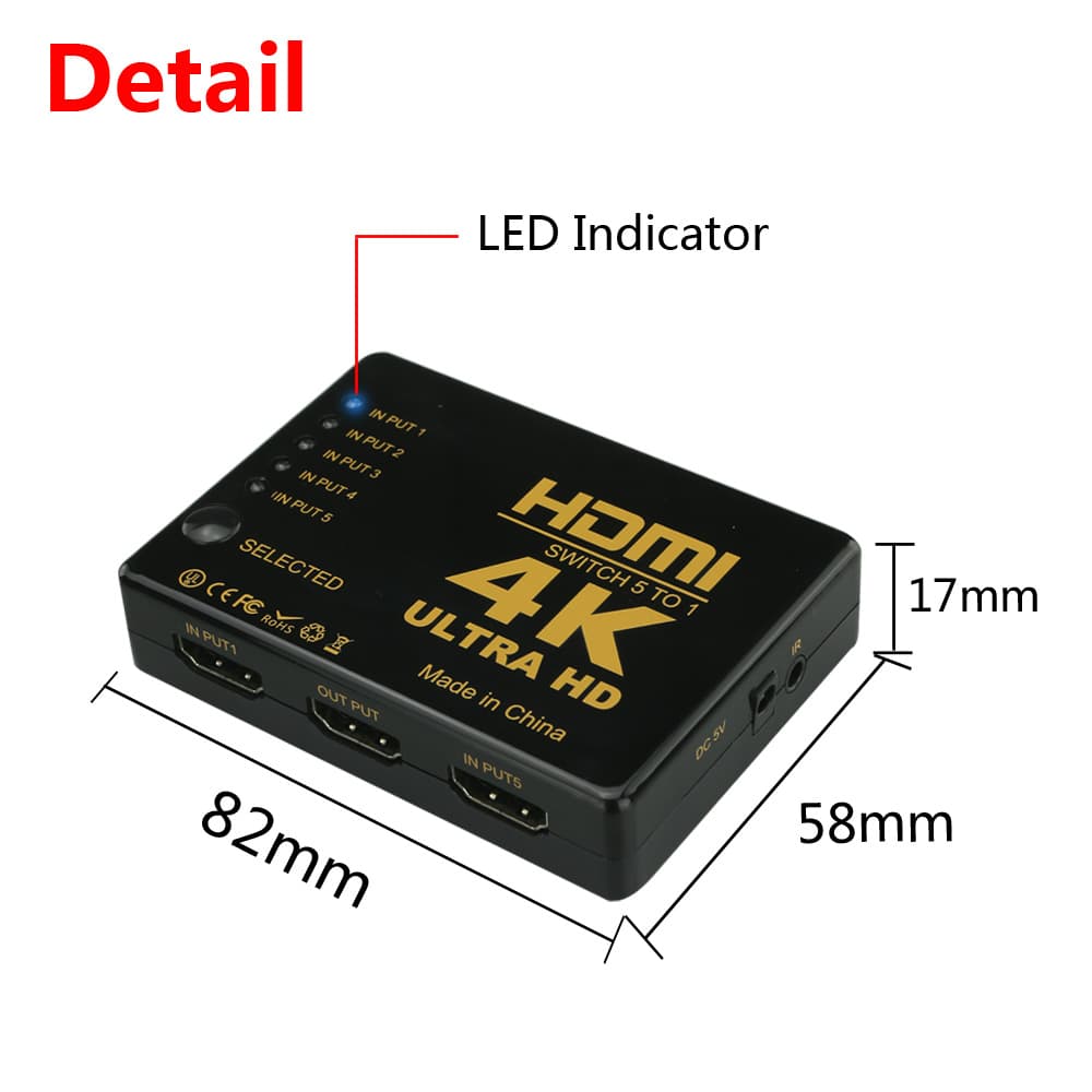 سوئیچ 1 به 5 پورت HDMI مدل OZ-501 کیفیت 4K — تصویر ۱۱