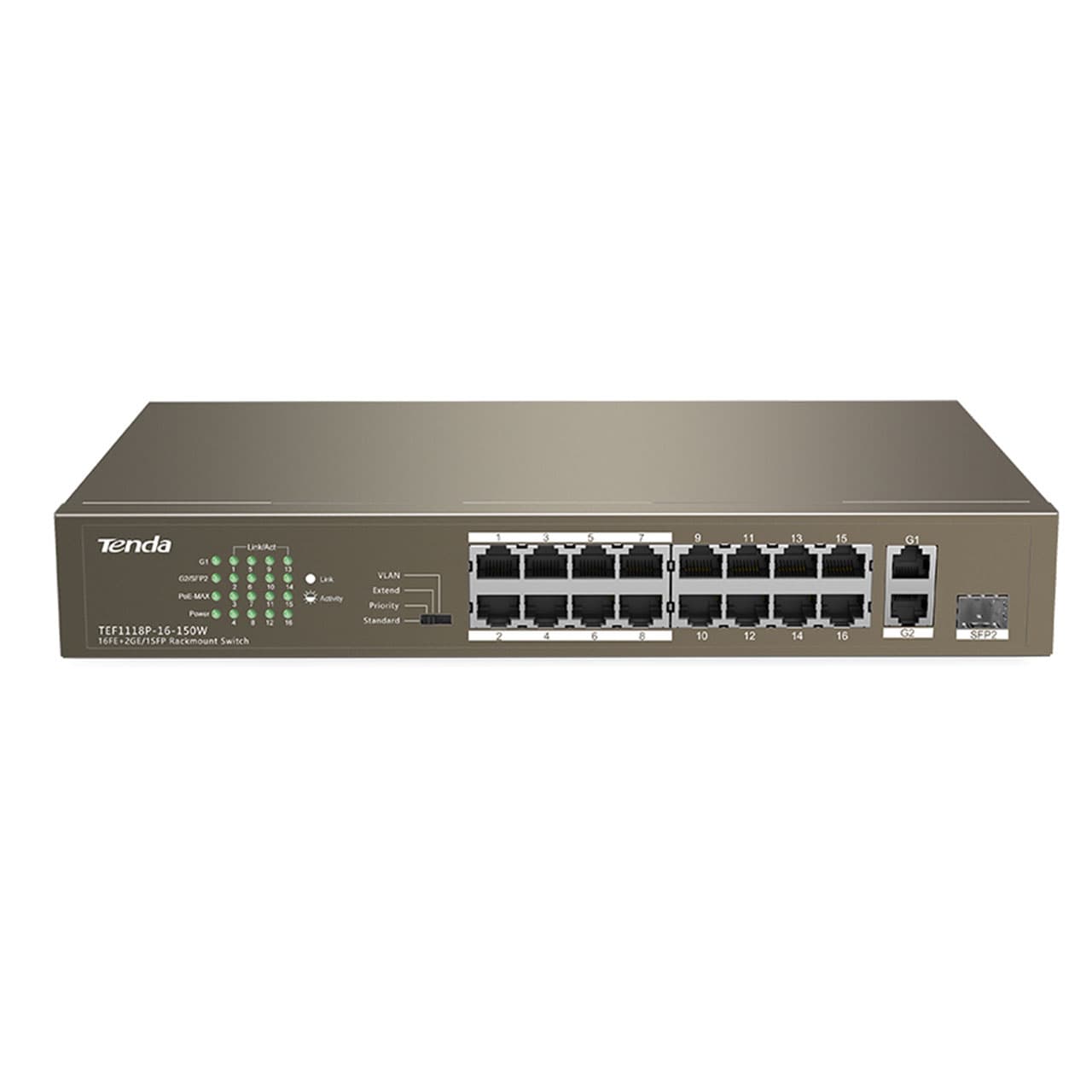 سوئیچ شبکه 16 پورت تندا Tenda PoE Desktop Switch TEF1118P-16-150W