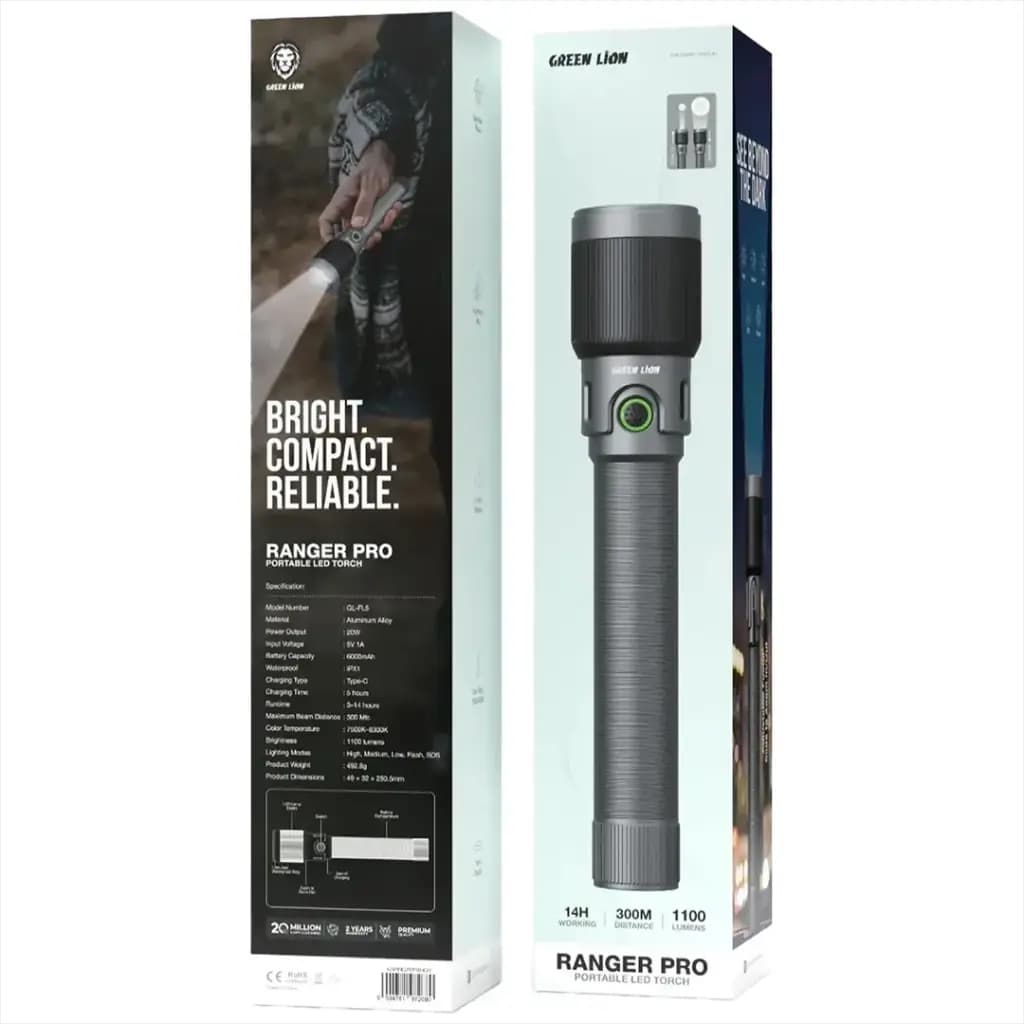 چراغ قوه شارژی پرو گرین لاین Green Lion Ranger Pro Portable LED Torch — تصویر ۳
