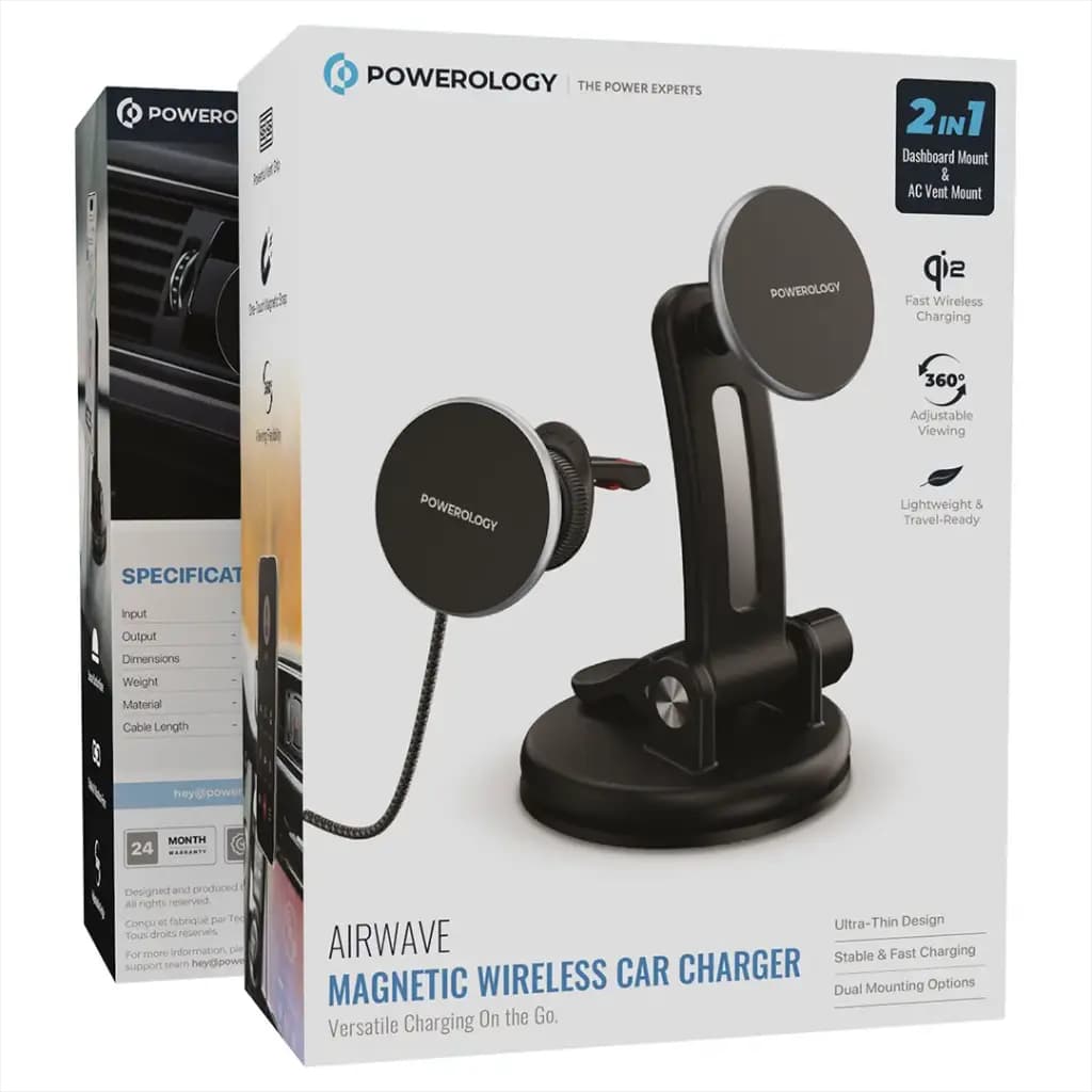 شارژر وایرلس و هولدر گوشی خودرو پاورولوژی Powerology Airwave Magnetic Wireless Car Charger — تصویر ۳