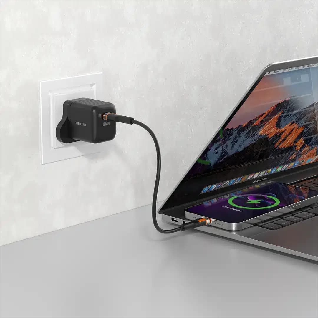 آداپتور شارژر با کابل تایپ سی به سی گرین لاین Green Lion Ultra Compact GaN Wall Charger UK Pin USB-C 20W with C to C — تصویر ۵