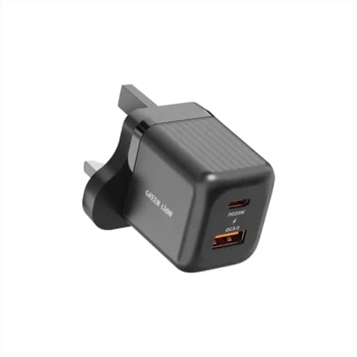 آداپتور Type-C و USB گرین لاین Green Lion Ultra Compact GaN Wall Charger UK Pin A+C 20W (with C to C / C to L Cable) — تصویر ۲