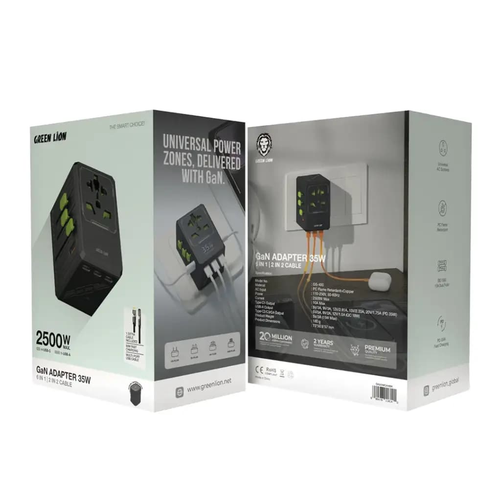 آداپتور گرین لاین Green Lion GaN Adapter 35W 6 in 1 | 2 in 2 Cable — تصویر ۹