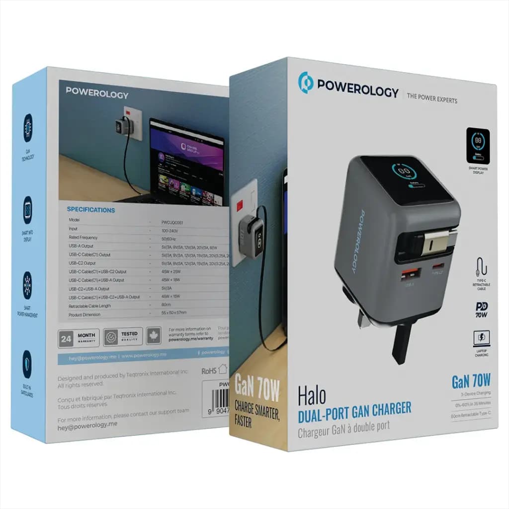 آداپتور و شارژر پاورولوژی Powerology Halo Dual-Port GaN Charger — تصویر ۹