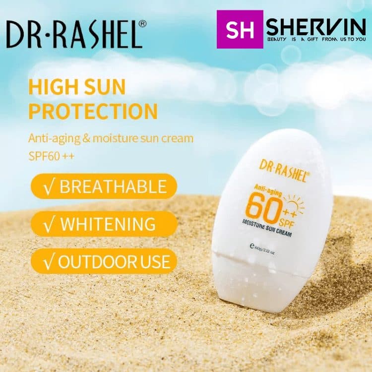 کرم ضد آفتابspf60 دکتر راشل اورجینال مرطوب‌کننده و ضدجوش 60گرم DR RASHEL Anti-aging and Moisture Sun Cream SPF 60 — تصویر ۱۱