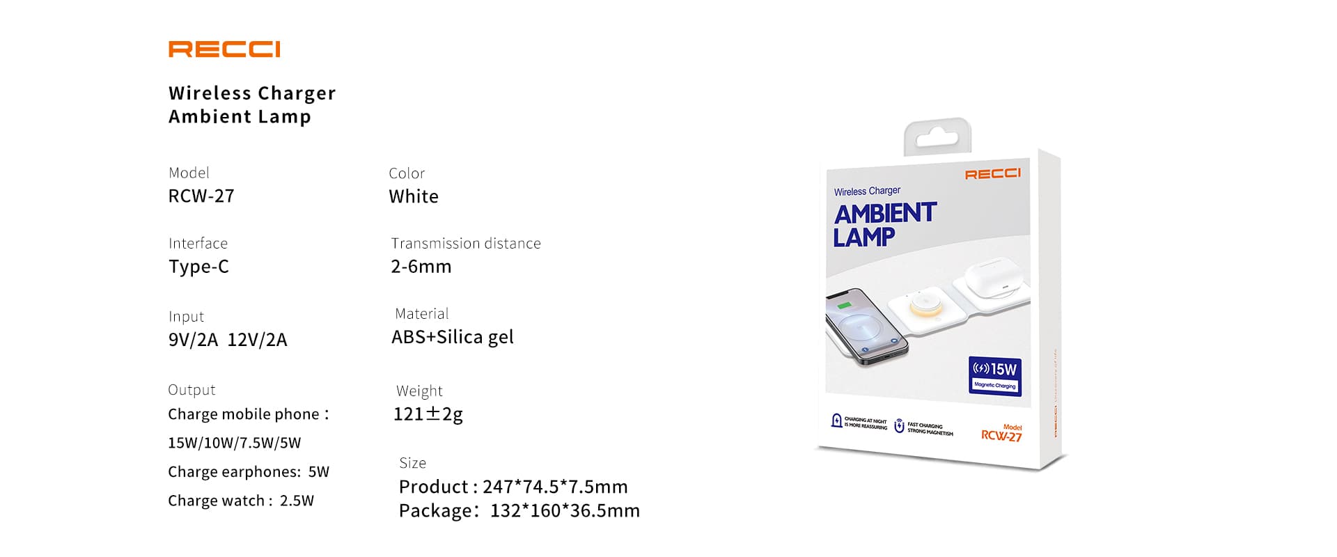 شارژر وایرلس رچی مدل Recci Wireless charger RCW-27 با حداکثر توان 15W — تصویر ۸