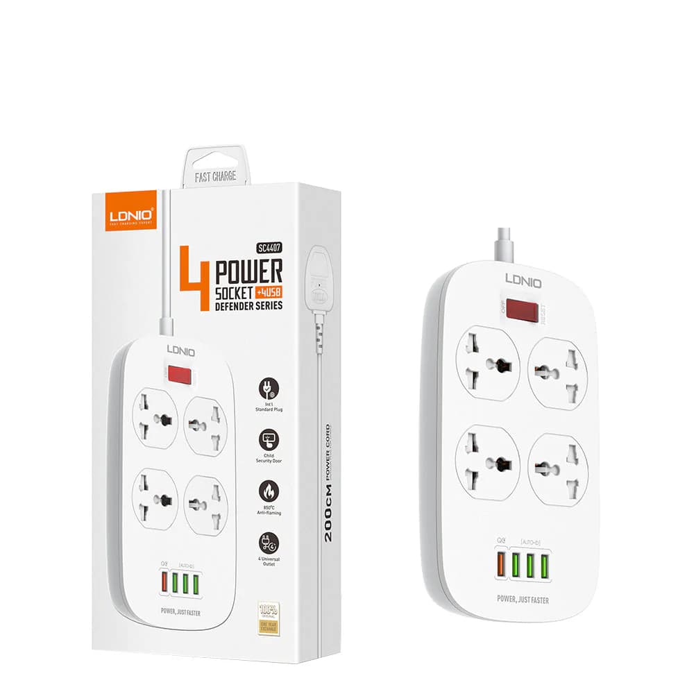 چهار راهی برق و شارژر الدینیو مدل LDINO 4 Power Socket + 4 USB Power Strip SC4407 — تصویر ۹