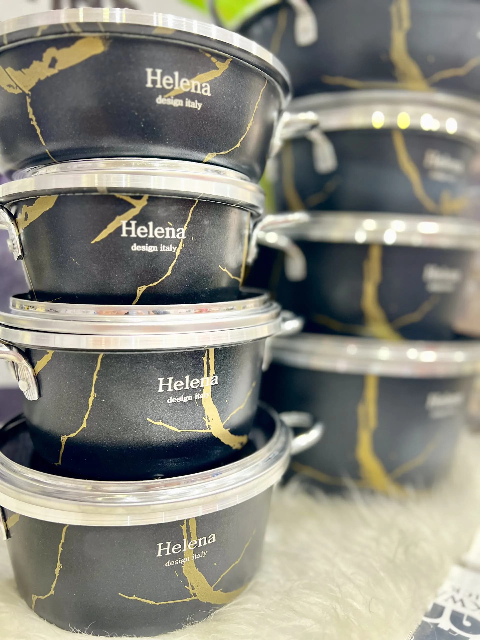 سرویس قابلمه ۷ پارچه طرح سنگی ماربل هلنا HELENA مشکی طلایی — تصویر ۱۱