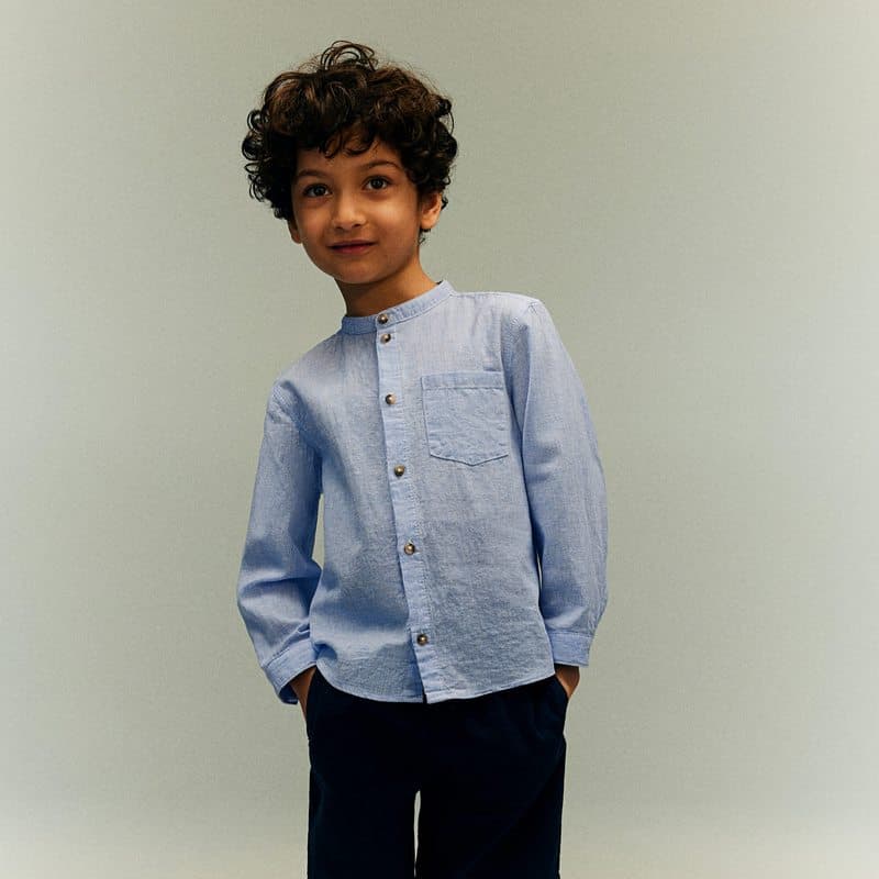 پیراهن لینن یقه دیپلمات پسرانه برند H&M