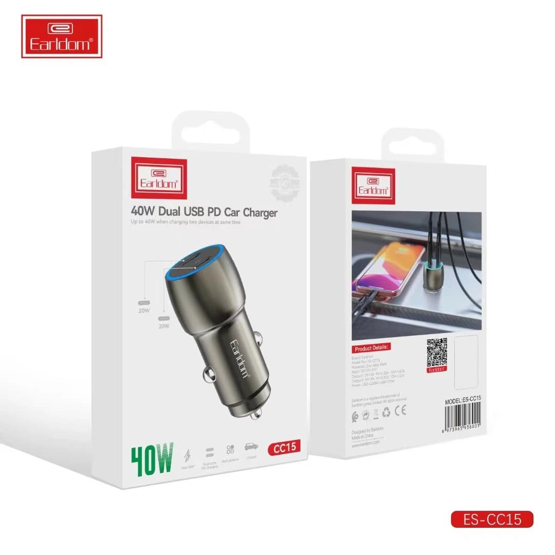شارژر فندکی 2 پورت ارلدام مدل Earldom ET-CC15 با توان 40W به همراه کابل تایپ سی — تصویر ۹