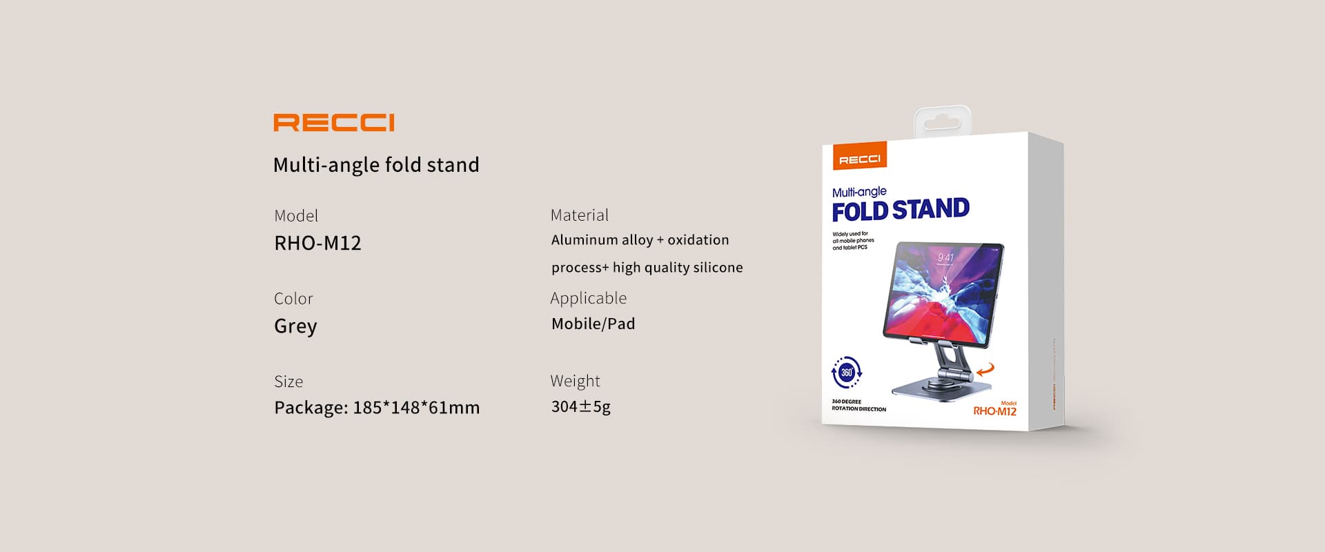 پایه نگه دارنده موبایل و تبلت رچی مدل Recci Multi-angle Fold Stand RHO-M12 — تصویر ۸