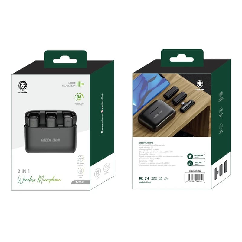 میکروفن یقه ای گرین لاین مدل 2IN1 WIRELESS MICROPHONE TYPE-C — تصویر ۷
