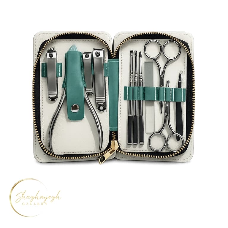 ست مانیکور و پدیکور حرفه‌ای کیف‌دار سبز ابرنگی 11 تکه Professional Manicure Pedicure Set 11pcs