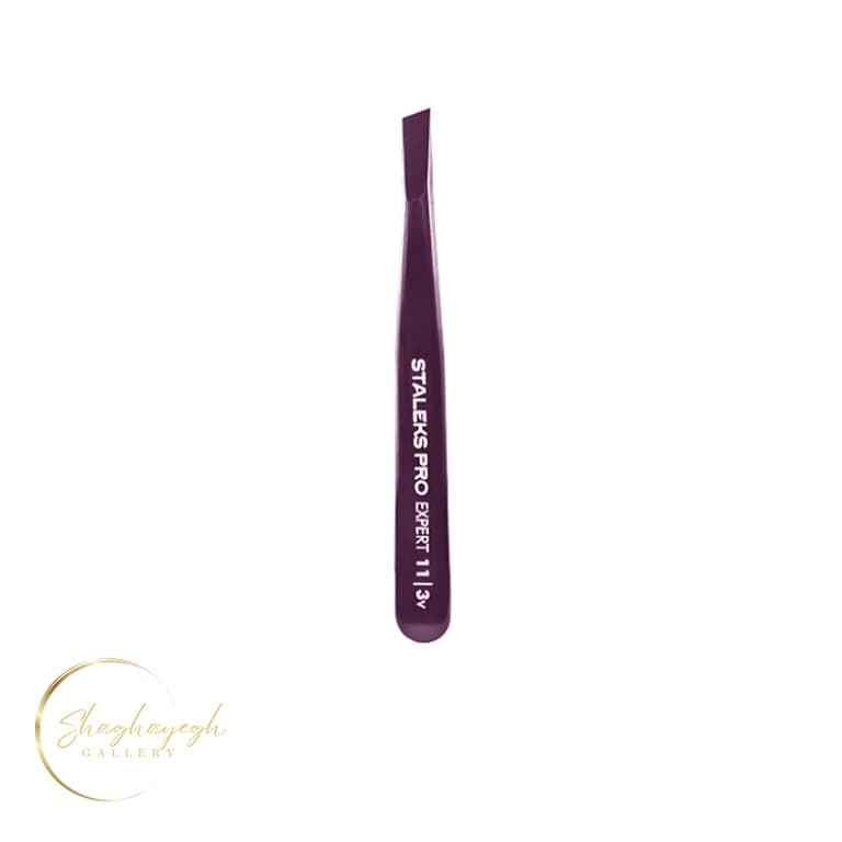 موچین ابرو سر کج حرفه ای استالکس پرو اکسپرت 11/3 ویولت Staleks Pro Expert 11/3V Wide Slant Eyebrow Tweezers Violet