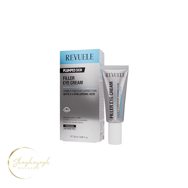 کرم دور چشم پرکننده خطوط و ابرسان هیالورونیک ریویل ۲۵ میل Revuele Plumped Skin Filler Eye Cream 25ml