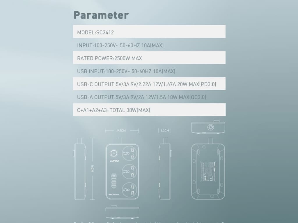 چند راهی برق الدنیو LDNIO Power Socket SC3412 — تصویر ۸