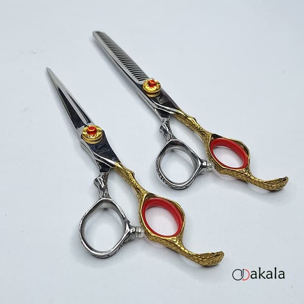ست قیچی آرایشگری مدل A-S60-1 دسته طلایی 6 اینچ سه شیار صیام_فینی — تصویر ۱۱