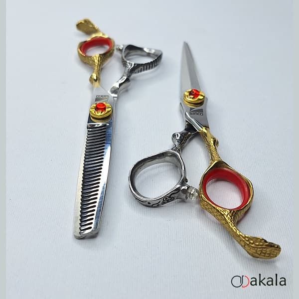 ست قیچی آرایشگری مدل A-S60-1 دسته طلایی 6 اینچ سه شیار صیام_فینی — تصویر ۷