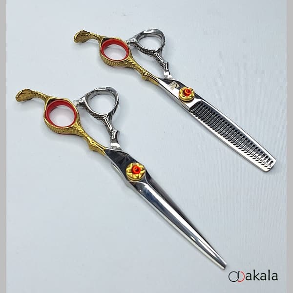 ست قیچی آرایشگری مدل A-S60-1 دسته طلایی 6 اینچ سه شیار صیام_فینی — تصویر ۵