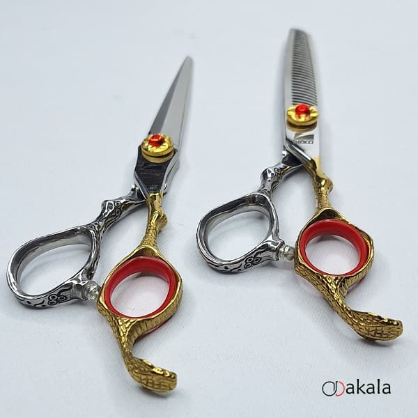 ست قیچی آرایشگری مدل A-S60-1 دسته طلایی 6 اینچ سه شیار صیام_فینی