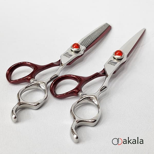ست قیچی آرایشگری صیام_فینی نقره ای_قرمز 6 اینچ مدل A-B60-31 — تصویر ۲