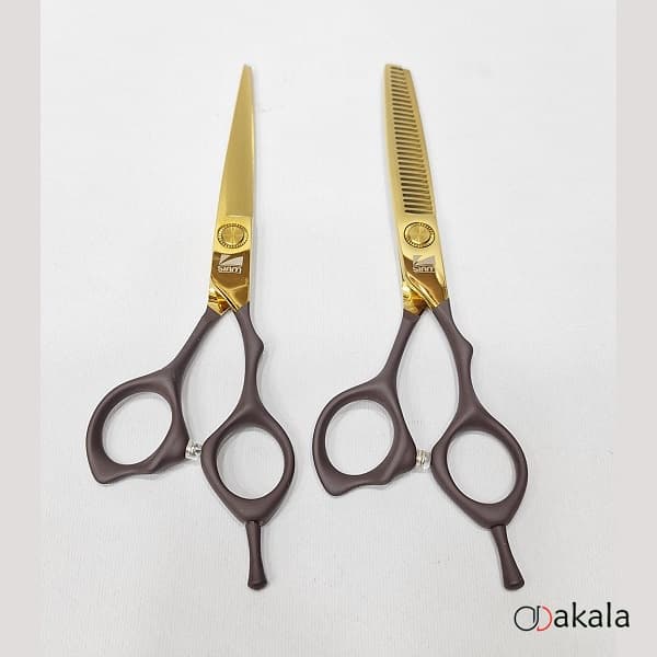 ست قیچی آرایشگری 6 اینچ صیام_فینی دسته قهوه ای A-B60-27 Pro