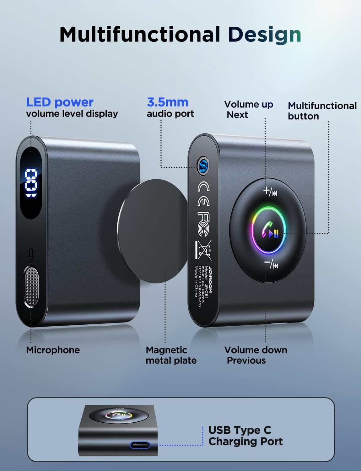 گیرنده بلوتوث جویروم Joyroom JR-CB1 Bluetooth Wireless Receiver for Car — تصویر ۶