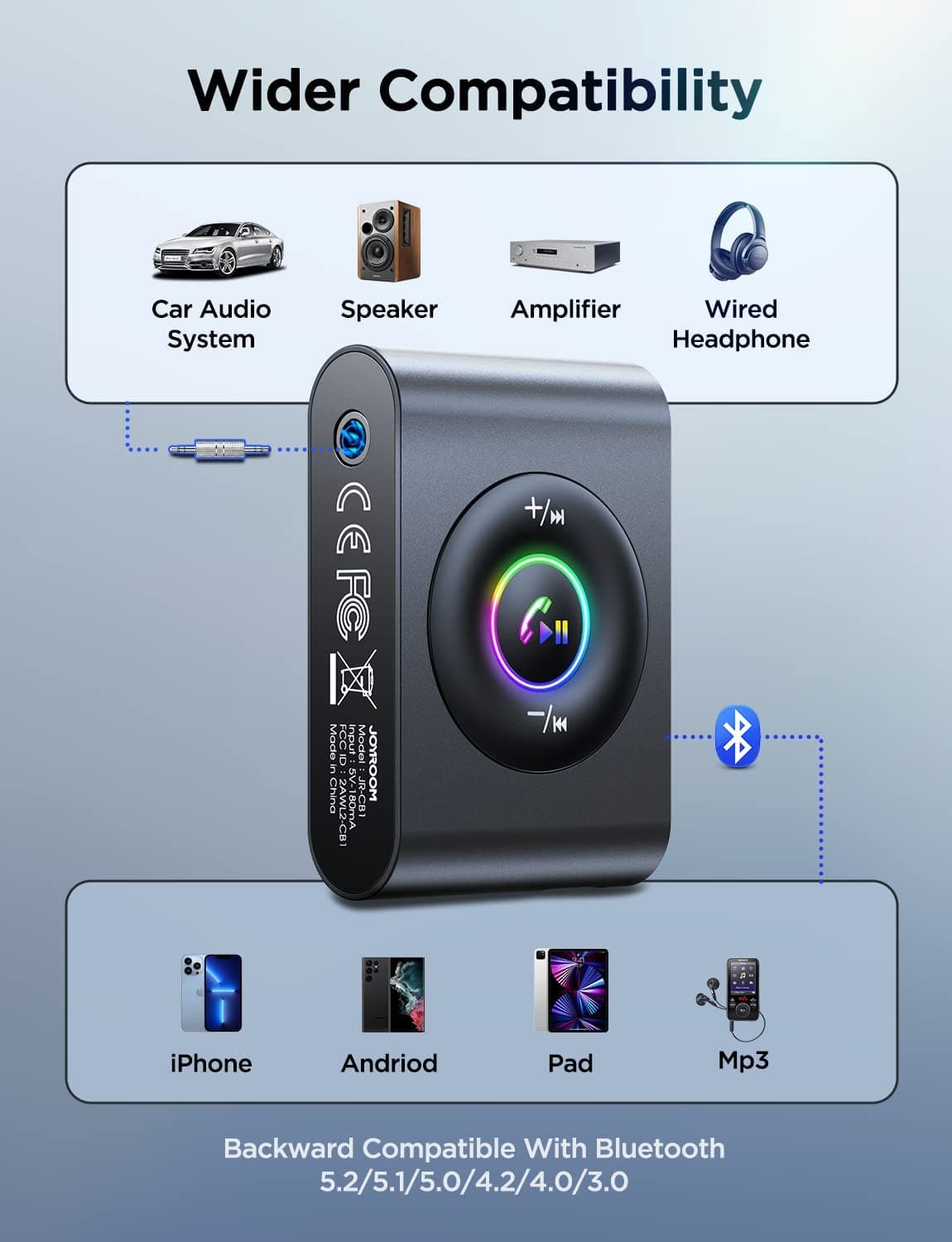 گیرنده بلوتوث جویروم Joyroom JR-CB1 Bluetooth Wireless Receiver for Car — تصویر ۳