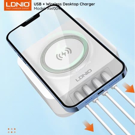 آداپتور شارژ وایرلس و PD + QC خانگی رومیزی الدینیو مدل LDNIO AW004 با توان 32W — تصویر ۵