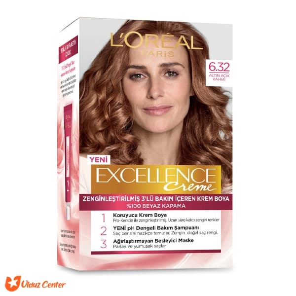 کیت رنگ موی لورال قهوه ای طلایی روشن سری Excellence شماره 6.32 — تصویر ۲