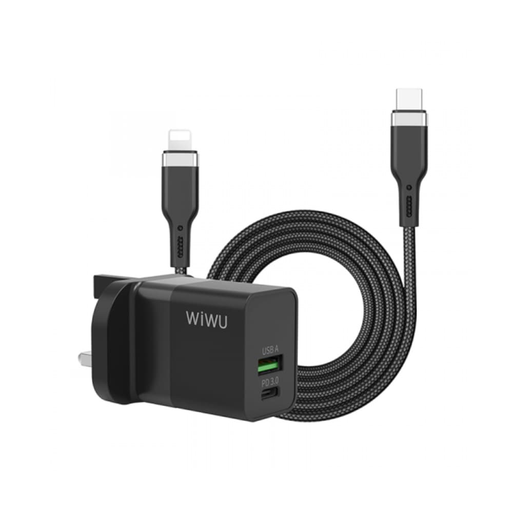 آداپتور فست شارژ ویو مدل WiWu Quick Charge Bundle بهمراه کابل USB-C به لایتنینگ با حداکثر توان 30W