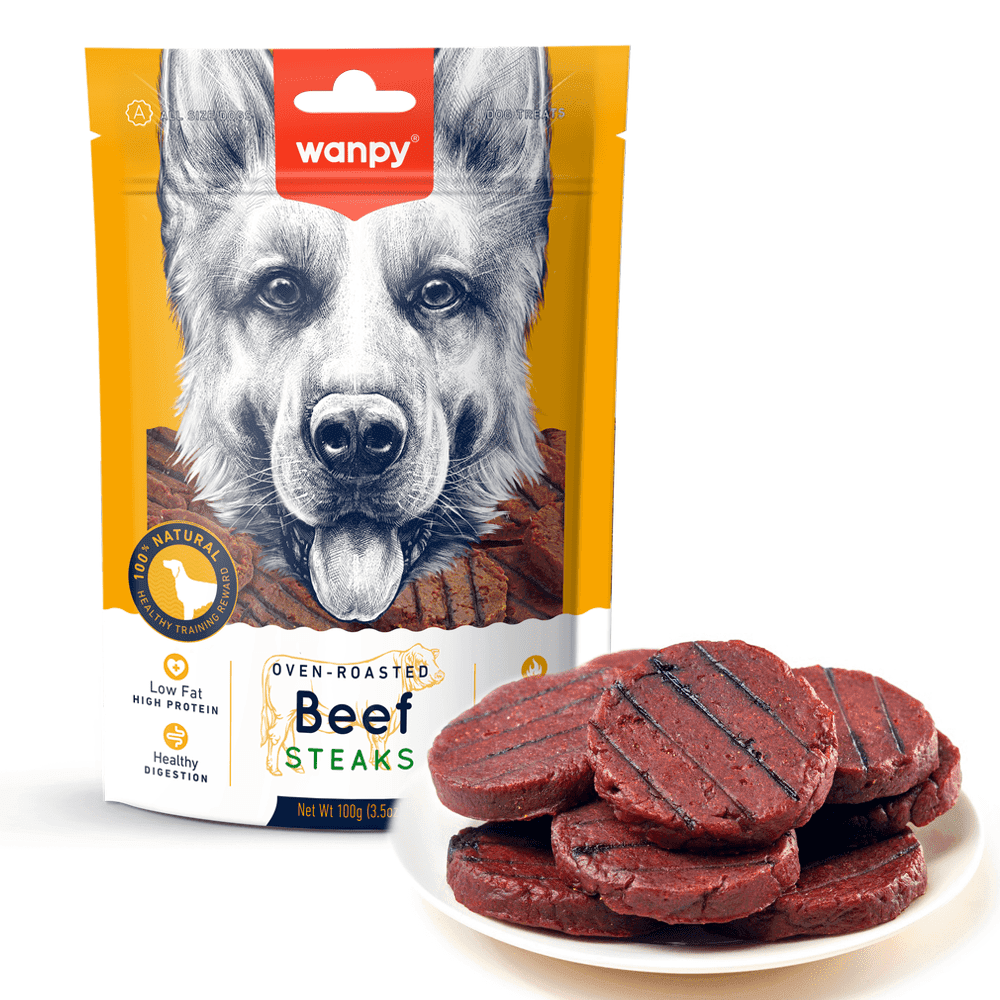 تشویقی سگ ونپی طعم استیک گوشت گاو wanpy beef jerky slices وزن ۱۰۰ گرم