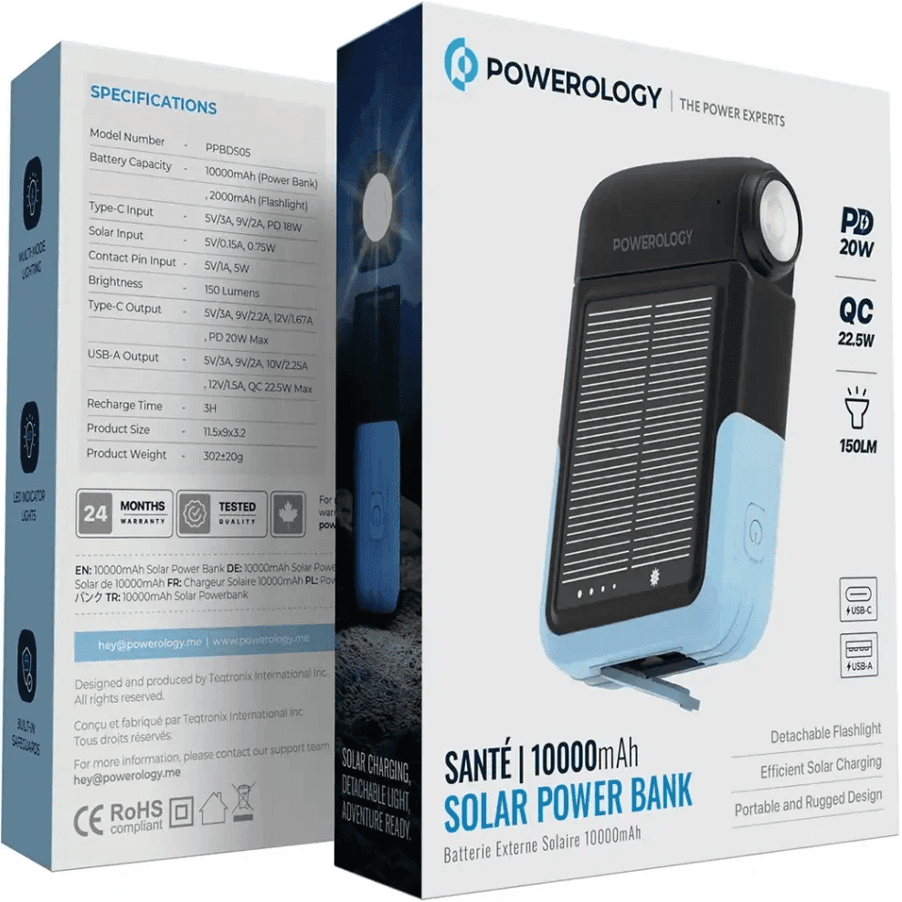 پاوربانک خورشیدی پاورولوژی مدل Powerology Sante Solar Power Bank ظرفیت 10000mAh — تصویر ۷