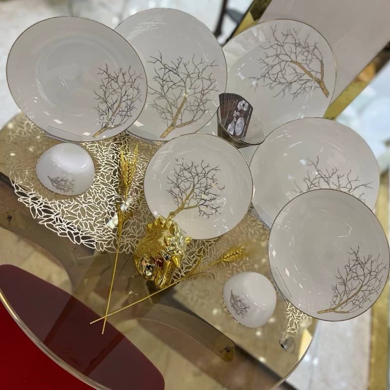 سرویس ارکوپال گرد درخت طلا (پسکرایه) برند اورنج اوپال 26پارچه 6نفره طرح درختی — تصویر ۲