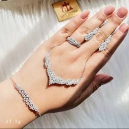 سرویس میکرو زنجیری نقره 925 طرح جواهر ابکاری طلا سفید — تصویر ۶