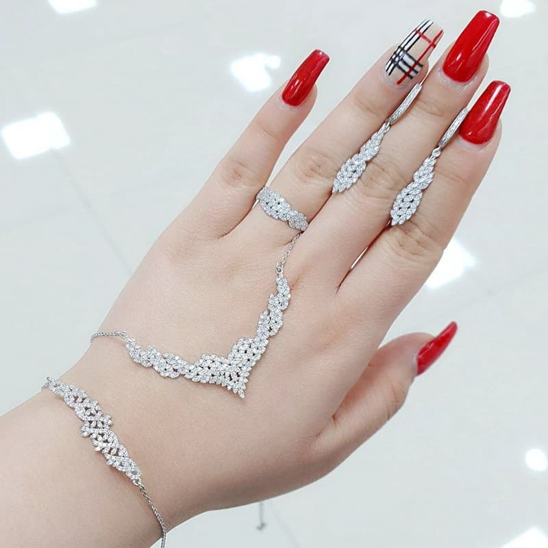 سرویس میکرو زنجیری نقره 925 طرح جواهر ابکاری طلا سفید — تصویر ۲