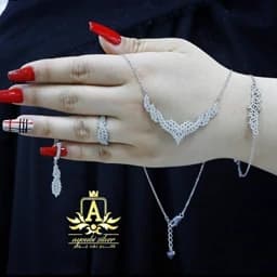 سرویس میکرو زنجیری نقره 925 طرح جواهر ابکاری طلا سفید — تصویر ۷