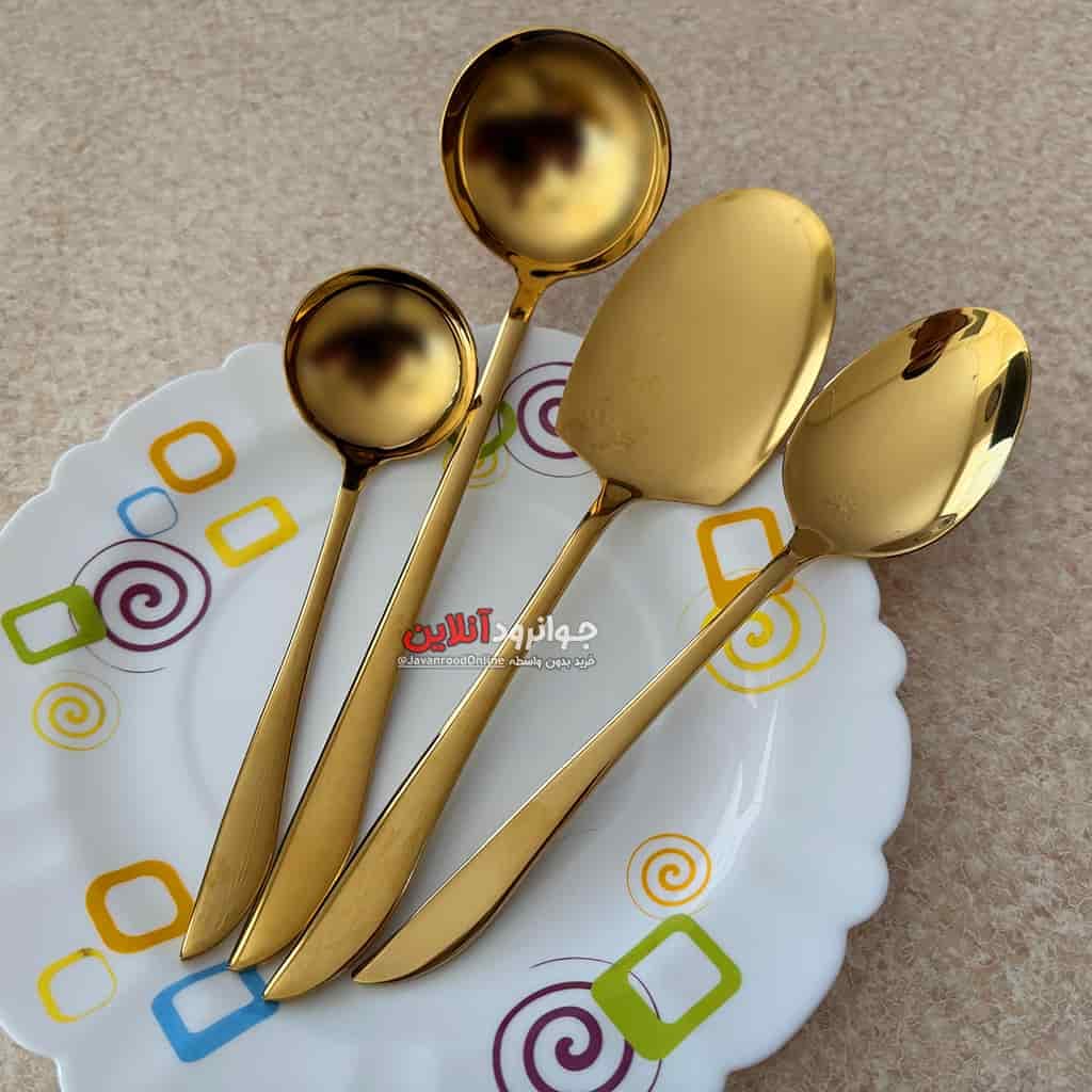 قاشق چنگال یونیک طلایی طرح مکعبی 120 پارچه Unique 120Pcs — تصویر ۵