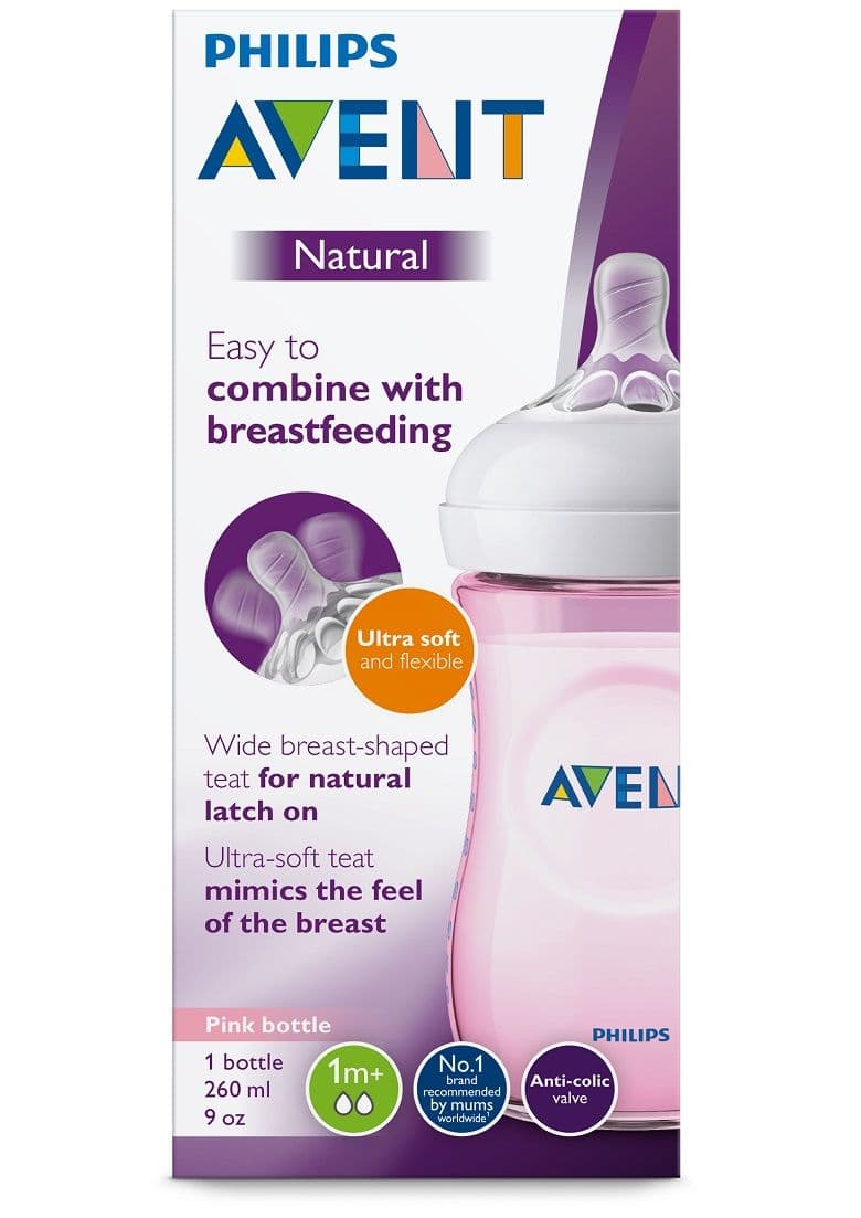 شيشه شير نچرال طلقي فيليپس اونت 260 ميلي ليتر صورتي «philips avent» — تصویر ۳