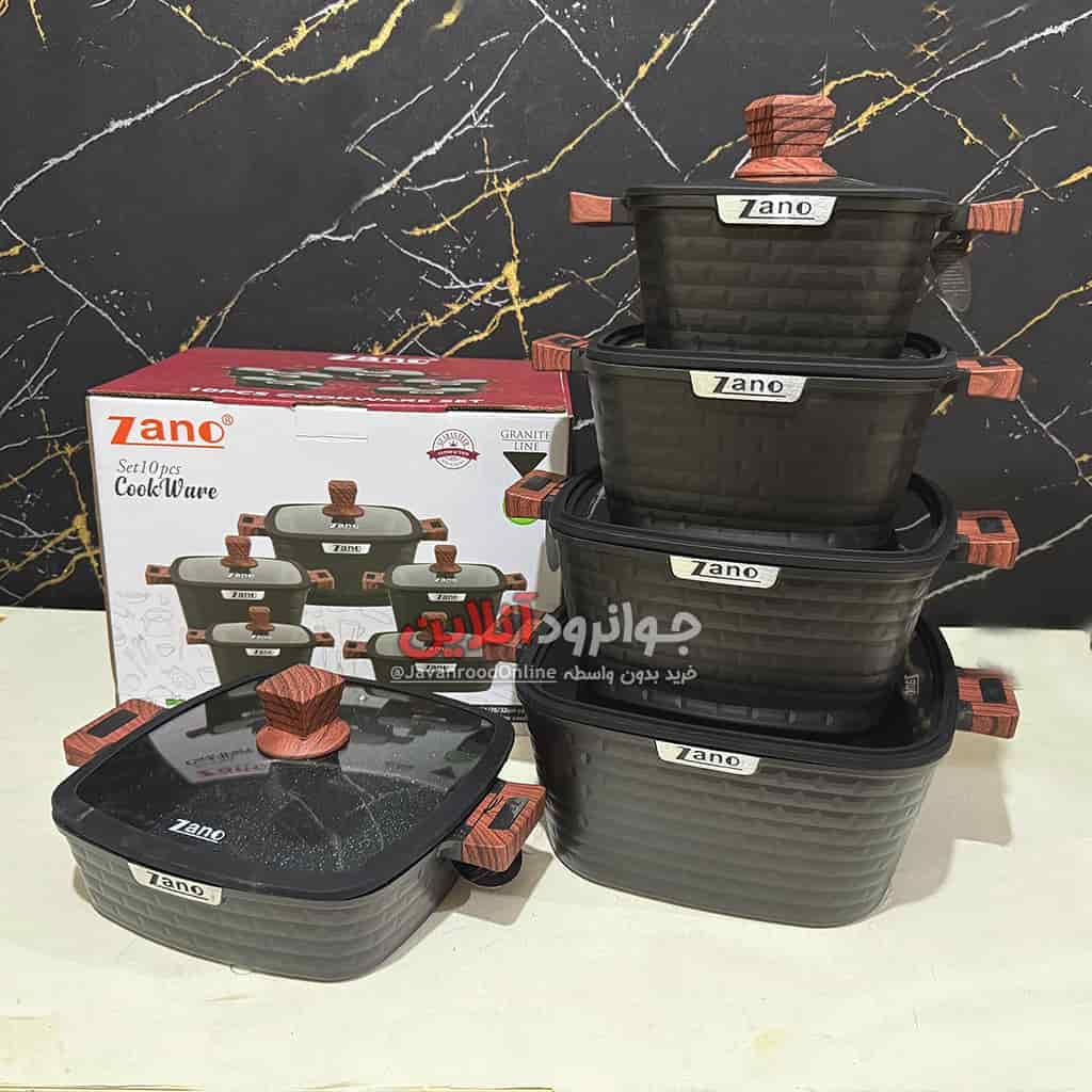 سرویس قابلمه زانو مربع آجری 10 پارچه Zano ZA-3539 — تصویر ۶