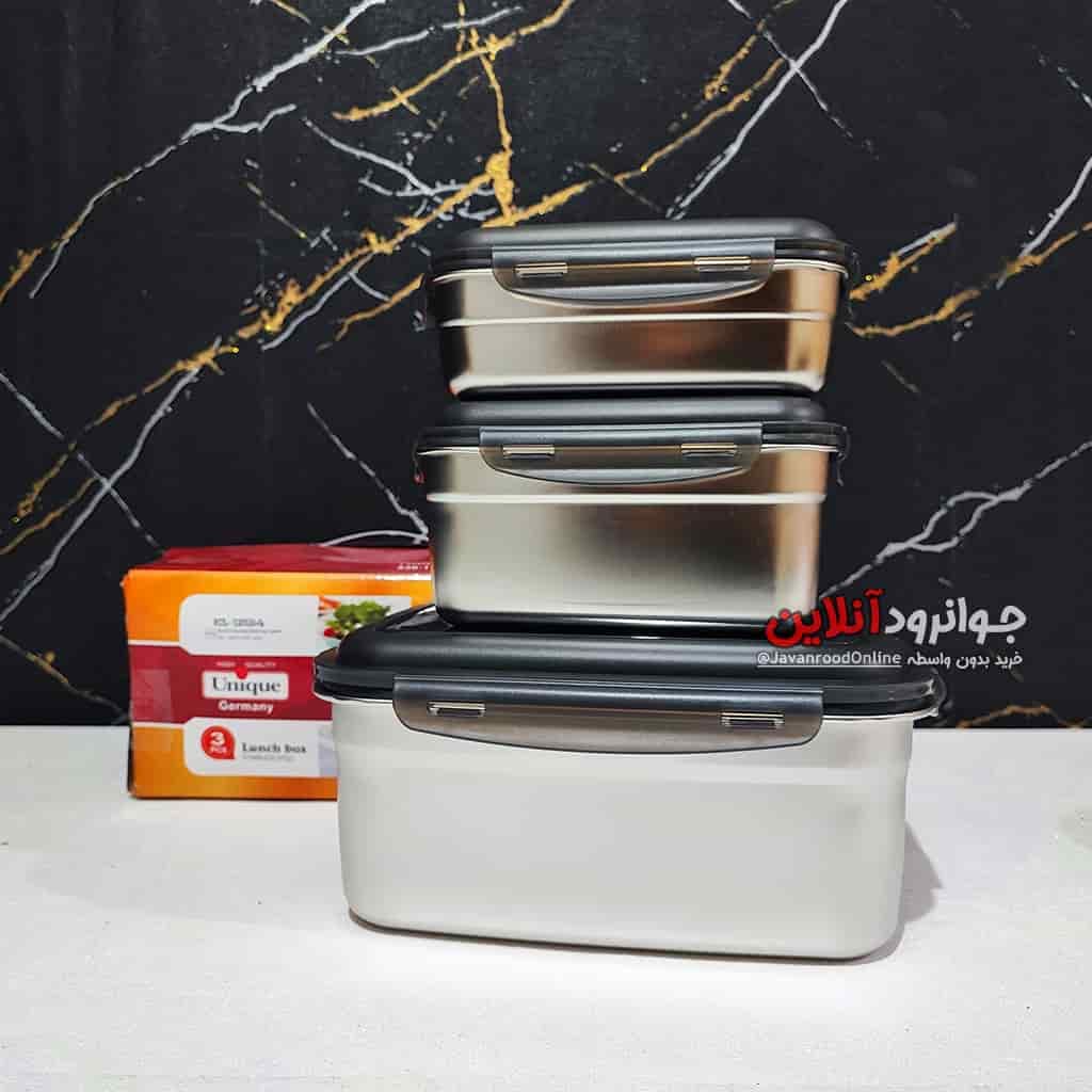ظرف غذا یونیک لانچ باکس 3 عددی سایز بزرگ KL-19194 3600 LUNCH BOX اورجینال — تصویر ۹